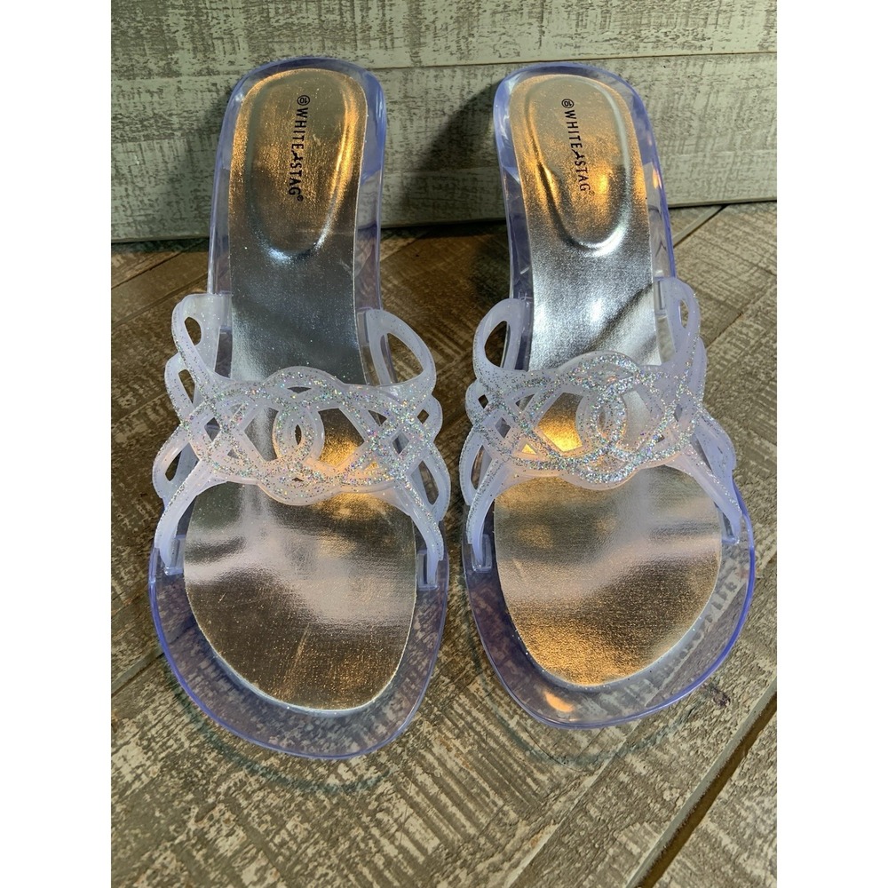 White Stag Kelly High Heels Slip On Clear Jelly Women's Size 10 Glitter Sparkle